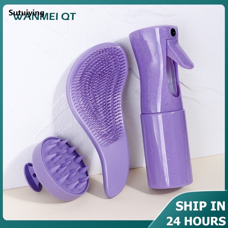 Sutuiying 3pcs Hair Bursh Set - 200ml men Bottle Soft Bristle Comb Portable High Quality Silicone Scalp Massager Comb Salon Hair Styling Tool