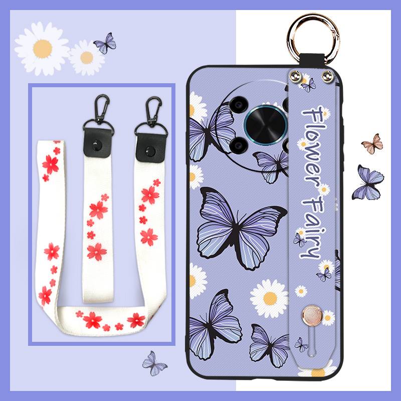 Anti-knock Wrist Strap Phone Case For Huawei Honor X30/X9 5G Global/Magic4 Lite Waterproof Lanyard flower Back Cover