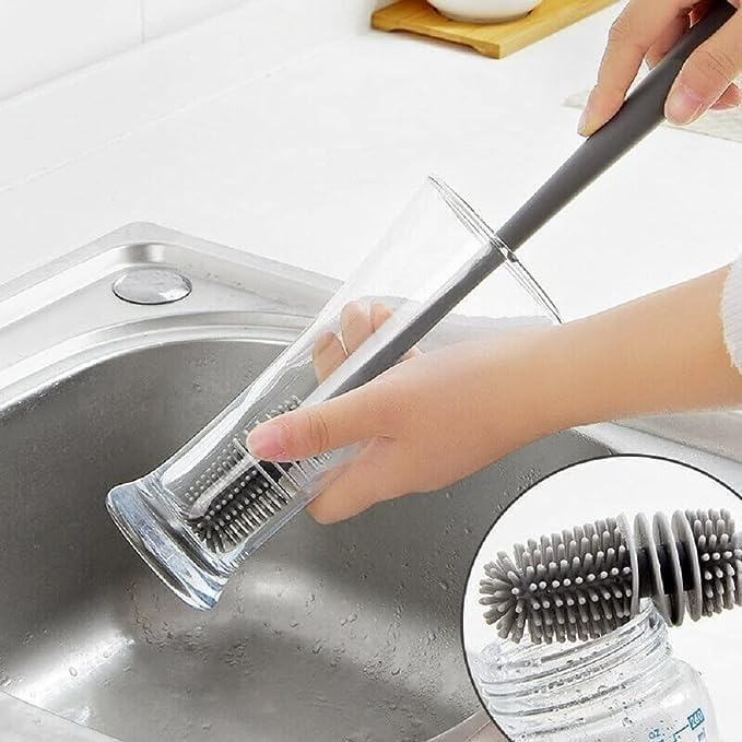 Silicone Bottle Cleaning Brush Mug Brush Glassware Cleaning Flexible Brush, Long Handle Silicone Bottle Cleaner Brush