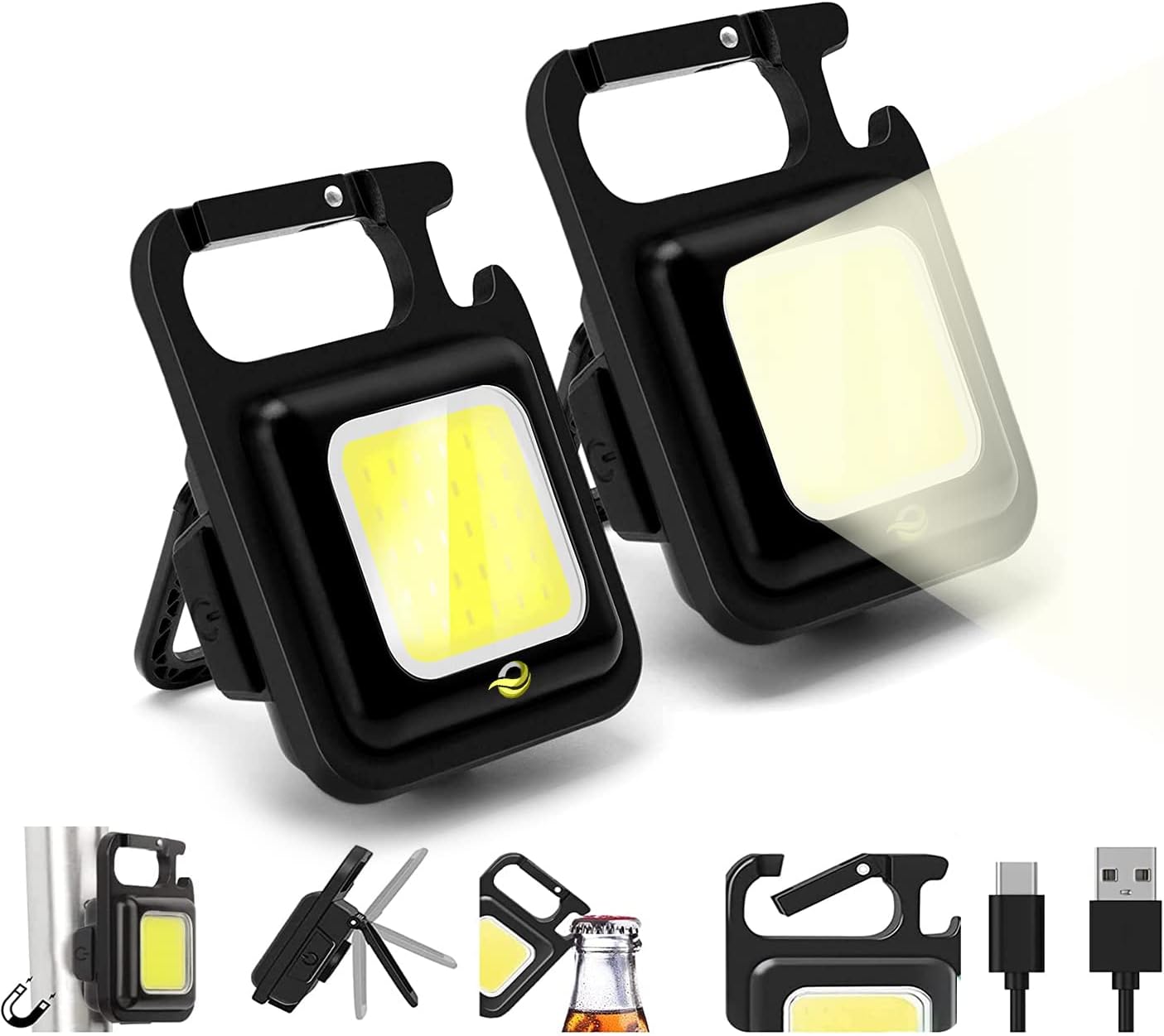 Rechargeable Keychain Flashlight with Magnet Base & Bottle Opener | Portable COB LED Mini Torch with Folding Stand for Camping Emergency - Shoppoint