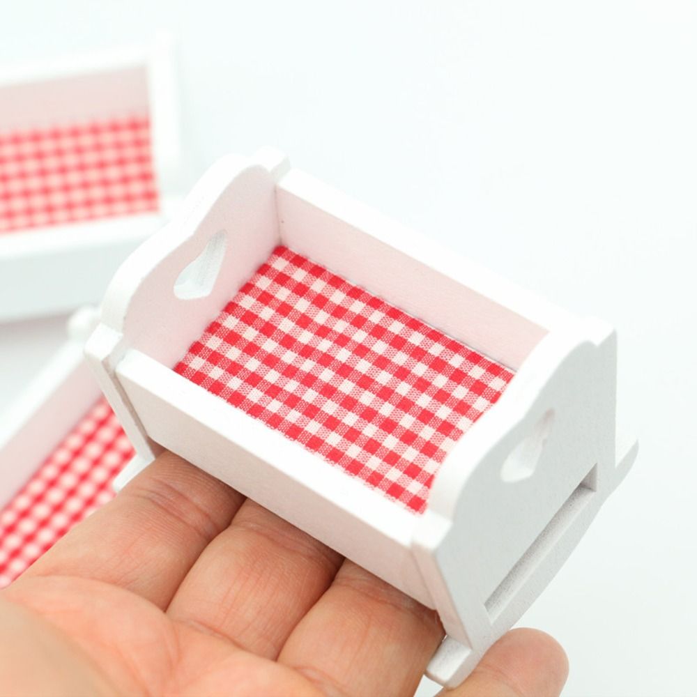 New 1/12 Dollhouse Miniature Bed Mini Solid Wood Wooden Bed Pure White Dollhouse Decoration