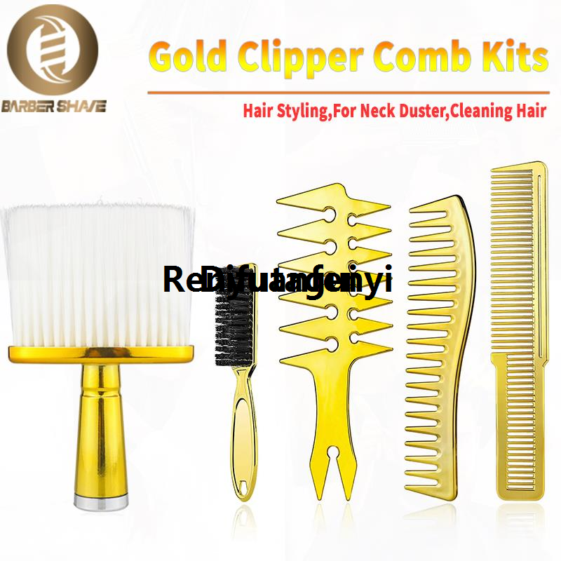 Difutagui Professional Barber Styling Comb Kits Gold Hairdressing Neck Brush New Fashion Electroplated Oil Head Combcomb Men Salon Wide Tooth Comb