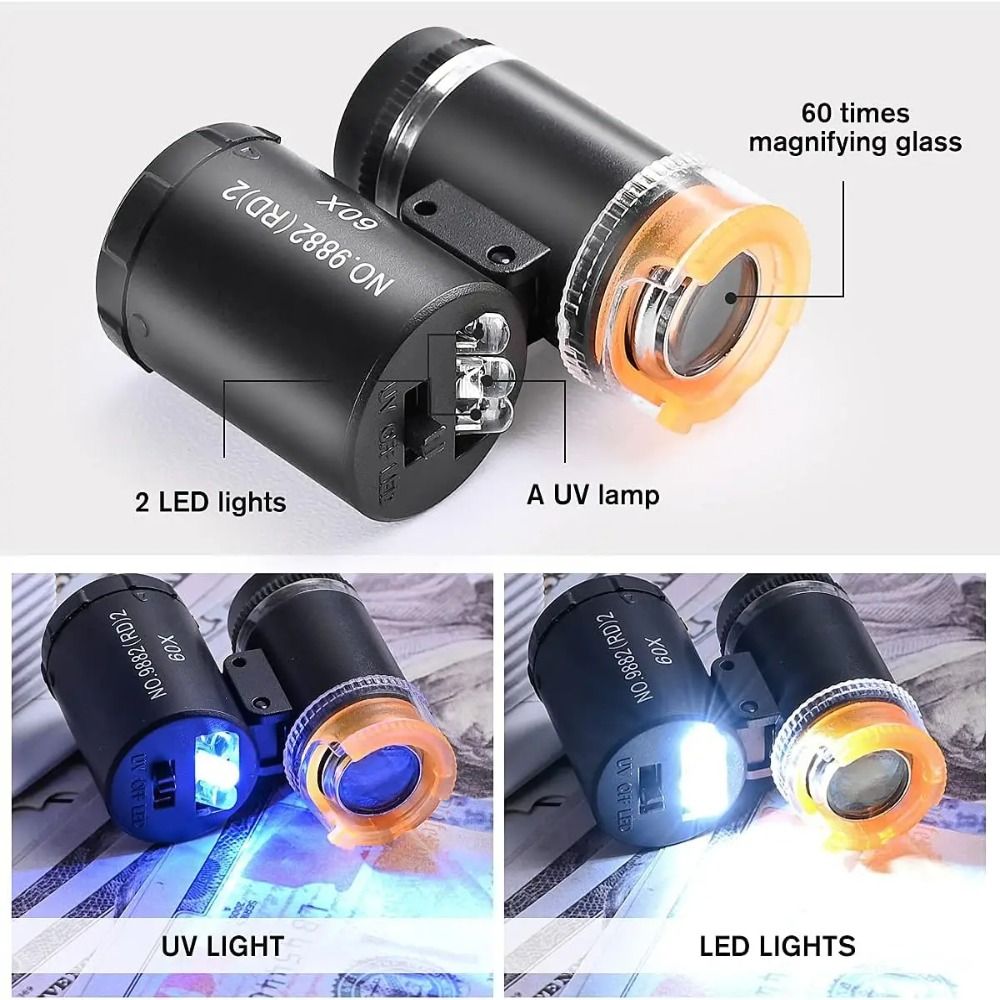 New 60X Mini Pocket Microscope LED UV Light Handheld Jewelers Eye Loupe Identification Antique Scale Magnifying Glass