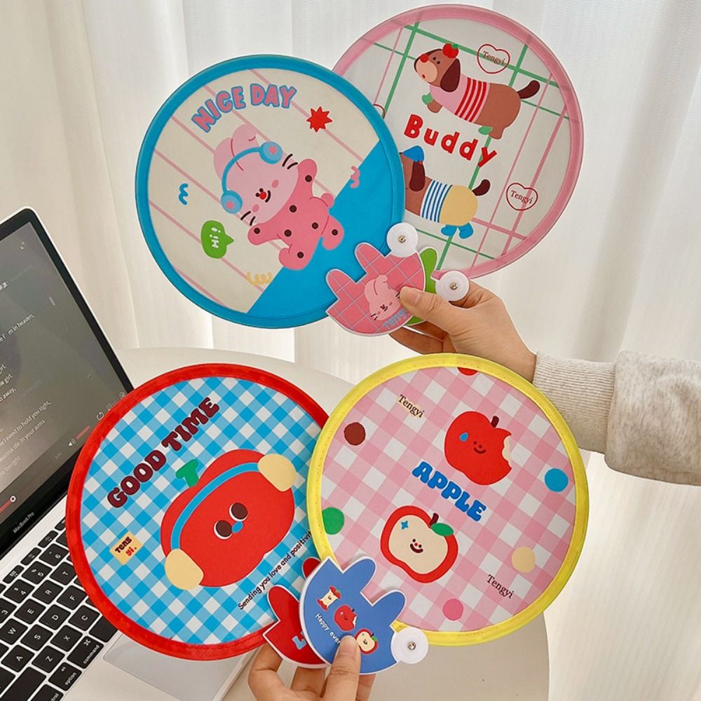 4Pcs Simple Plastic Cute Folding Fan Cute Mini Round Pocket Fan Decorative with Reflective Board Cool Fan Student