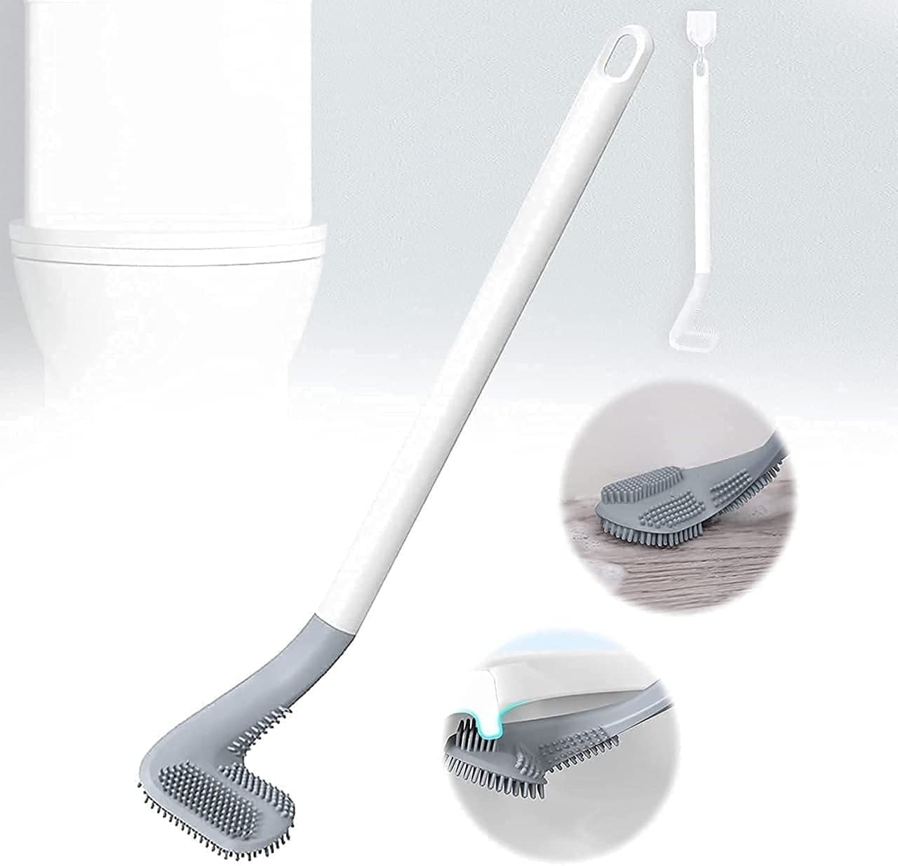 Salcko Set Of 2 Toilet Brush, Flexible Silicone Cleaner Brush With Non-Slip Long Handle, Bendable Golf Head Brush for Bathroom Deep Cleaning