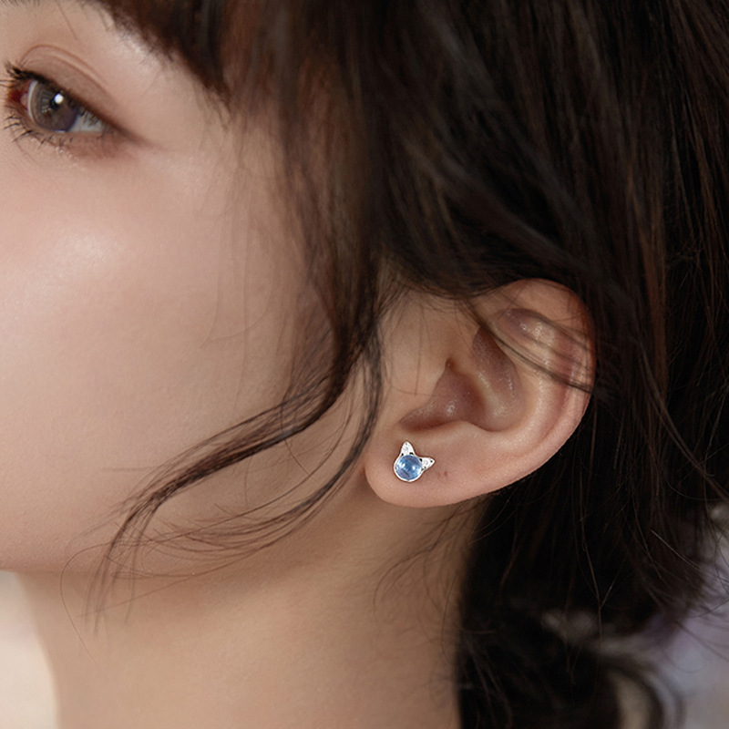 【Fresh designs】Art nifty ice snow strange meow earrings female niche gentle sweet gradient water blue cat earrings