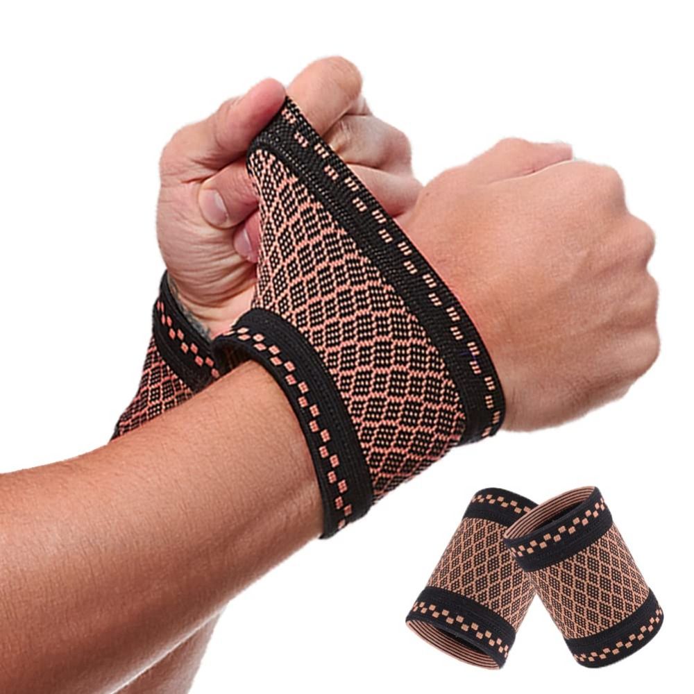 1 Pair Premium Sweat-Absorbent Wrist Compression Brace Breathable Copper Fiber Fiber Wrist Support Elastic Knitted Nylon Soft Wrist Wrap Recovery