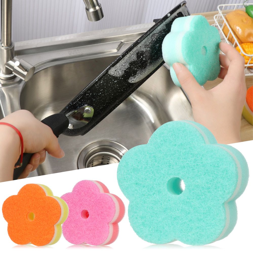 Home Tableware Wash Dishes Sponge Sponge Brush Scouring Pads Dishwashing Sponge Flower Round Shape