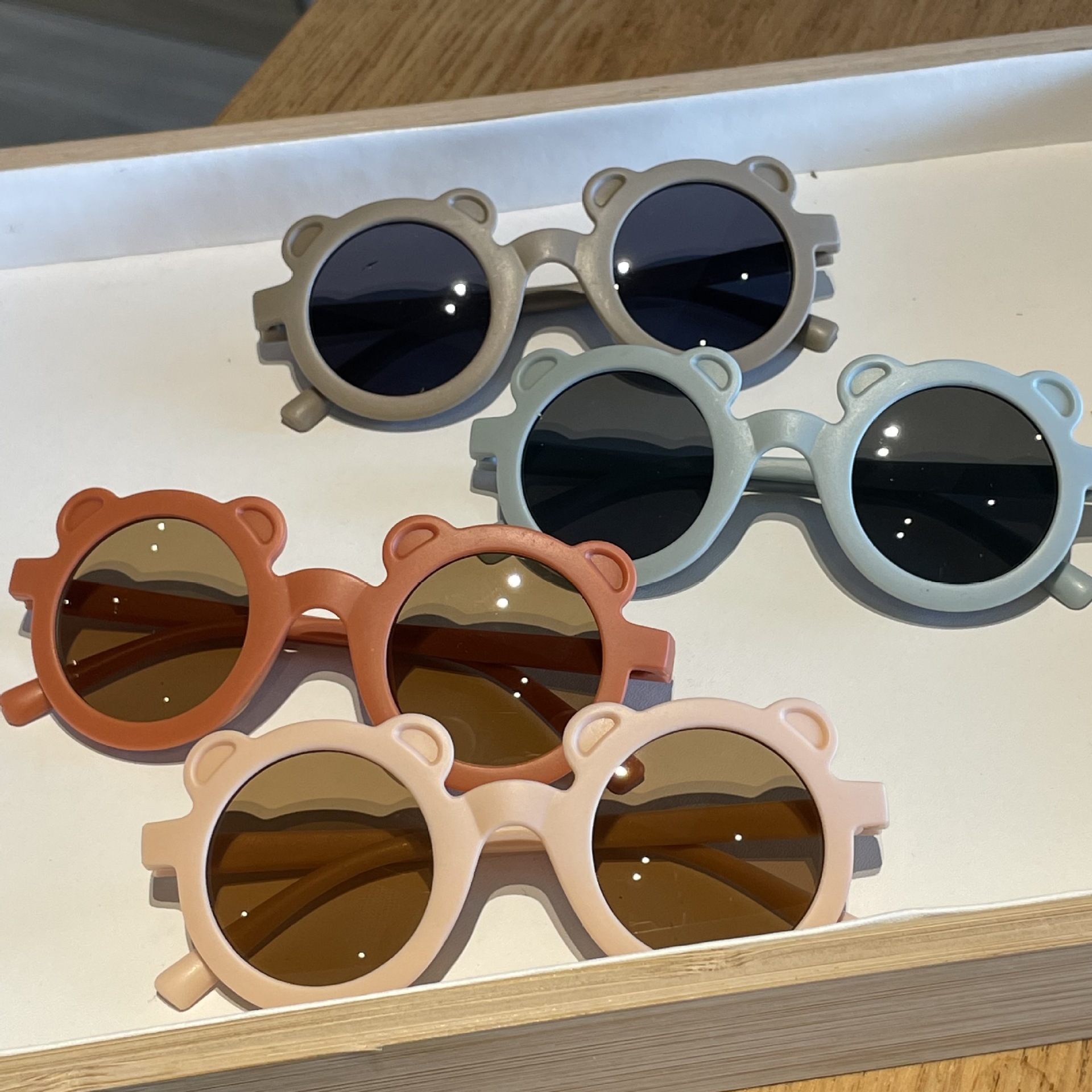 Little Bear Children's Sunglasses Cartoon Frosted Small Ears Round Frame Glasses Baby Sunglasses UV Protection Glasses Sun