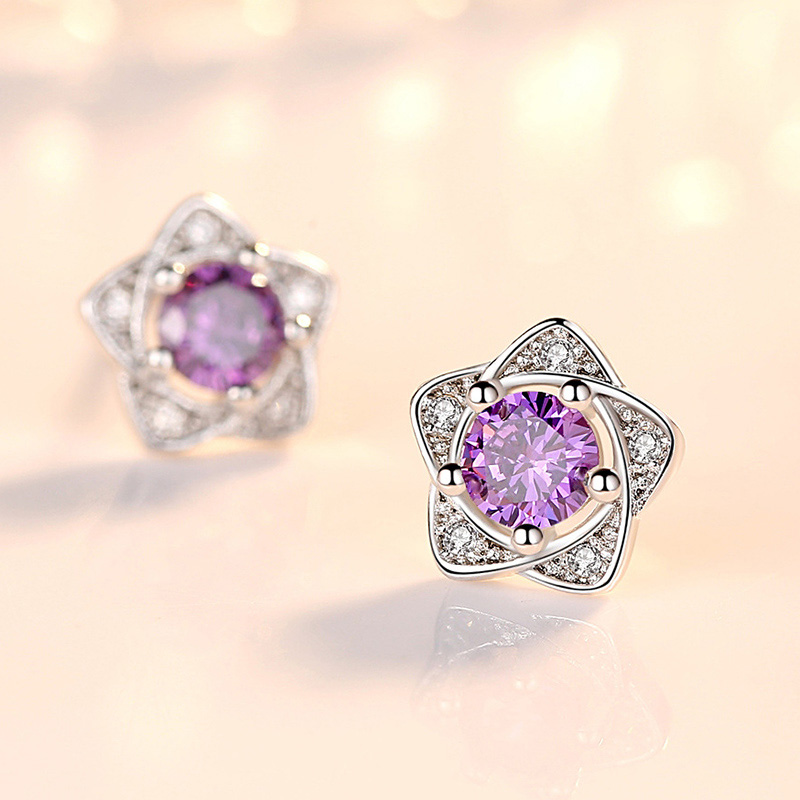 【Happy LifeStore】New Arrival Small Purple Crystal Earrings for Elegant Pentagram CZ Zircon Earrings Party Wo Jewelry Gift