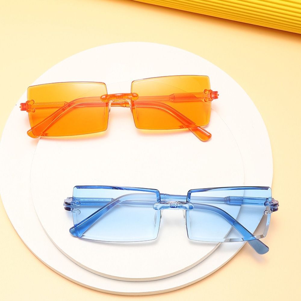 Fashion UV Protection Rimless Rectangle Sunglasses Plastics Gradient Shades Eyewear for Women & Men