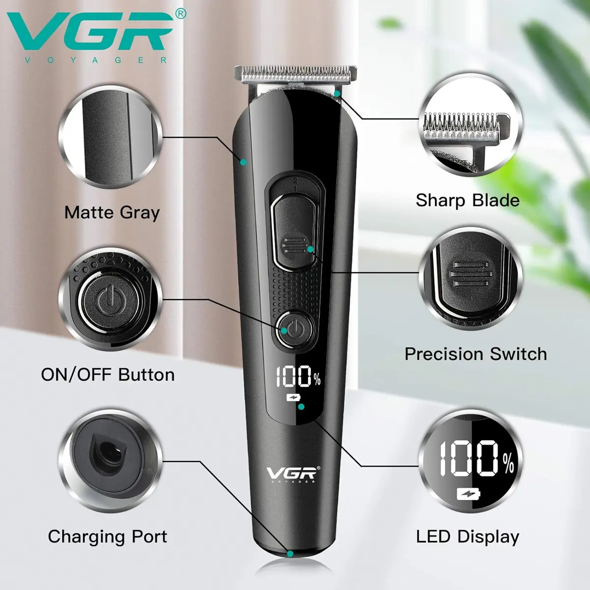 VGR V-175 Professional Cord Cordless Grooming Kit with 5 Guide Combs Runtime 150 min Trimmer for Men