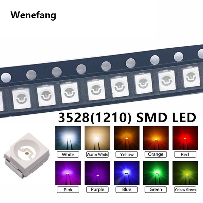 Wenefang 100pcs/lot SMD LED Diodes 3528 1210 Diode SMD LED Diodo Kit Green 2025 New RED WARM White ICE Blue Yellow Pink Purple-UV Orange rgb
