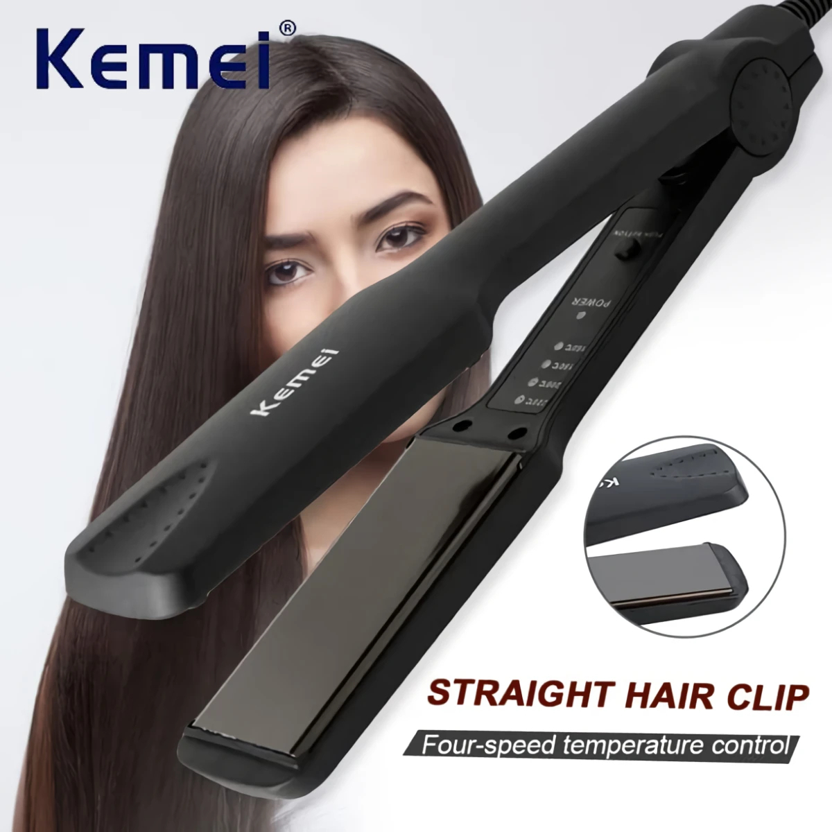 Kemei KM-329 Professional Hair Straightener - Ceramic Flat Iron with Negative Ion Technology & Temperature Control for Women