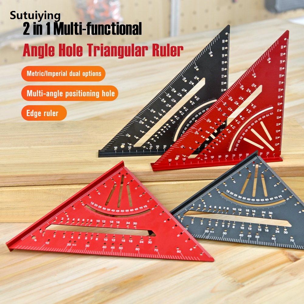 Sutuiying 1pc Aluminium Alloy Triangle Ruler, Black/Red Metric Triangle Bargain price Ruler, Angle Measurement Tool For Woodworking