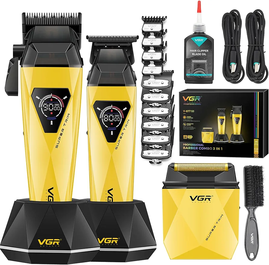 Vgr V-877s3 Transparent Barber Combo Electric Shaver Rechargeable Professional Hair Cipper Trimmer for Men