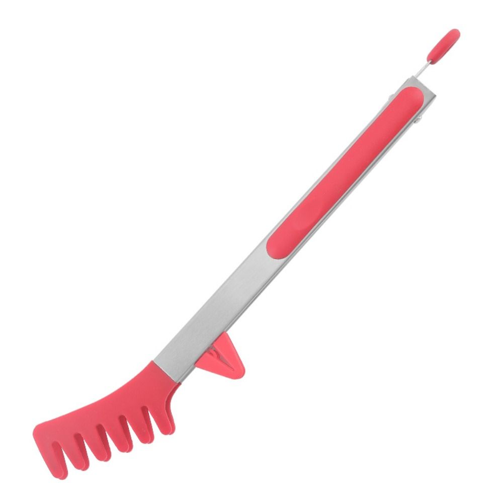 2 pcs Durable 12 Inch Spaghetti Tong Silicone Red Spaghetti Clip with Bracket BPA Free Heat Resistant Salad Tongs Set Kitchen