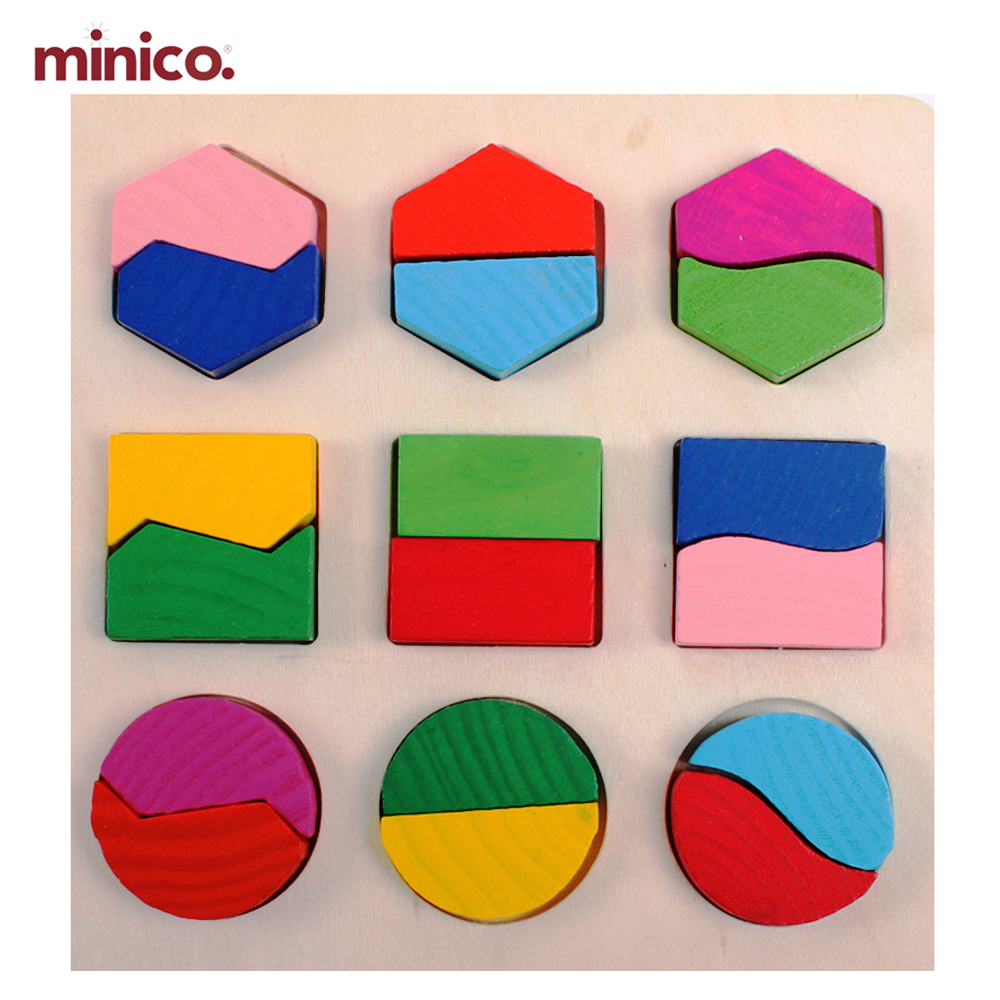 Minico Wooden Shape & Color Matching Puzzle Board - Montessori Toddler Learning Toy, 9 Geometric Shapes, Fine Motor & Cognitive Development