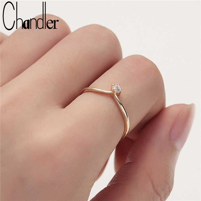 【Qian poem li Store】Chandler Tiny Crystal Ring White Austrian Crystal Delicate Small Cubic Zircon Crown Thin Rings Female Fashion Bague