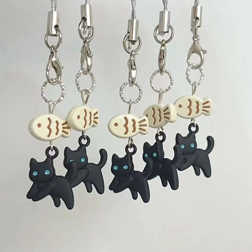 New Black Cat Phone Charms Pendant Handmade Y2K Style Bag Charms Key Chain Accessories CCD Camera