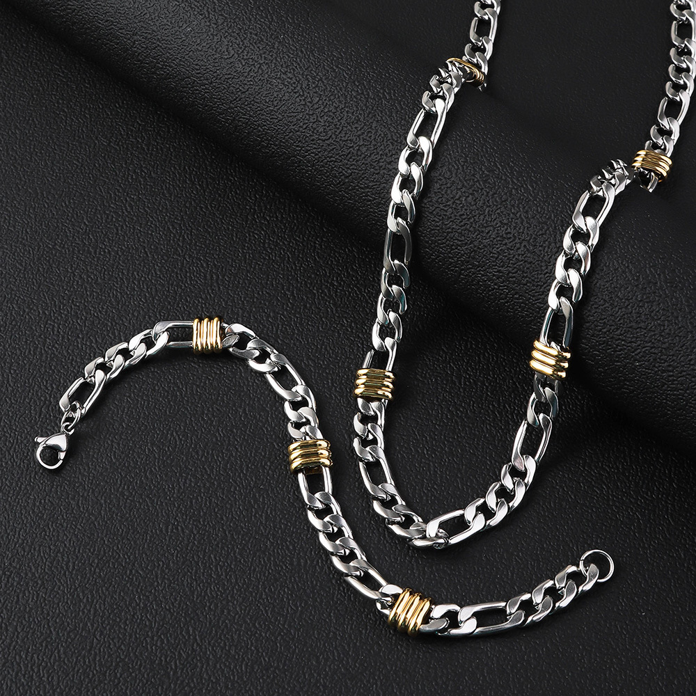 【Special offer】Stainless Steel 3:1NK Chain String Gold Bead Bracelet Titanium Steel Long Joker Necklace Men's Simple Figaro Necklace
