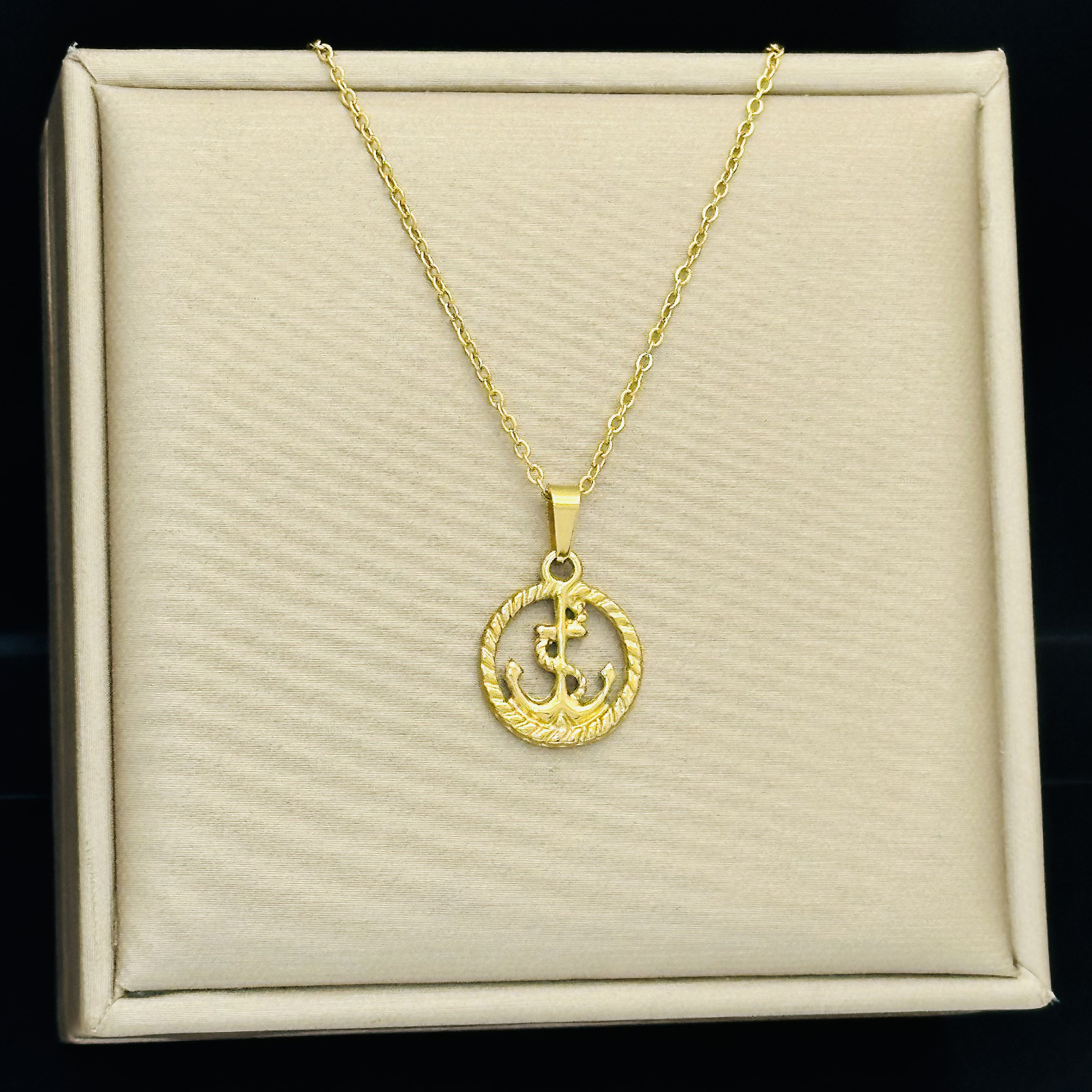 【New Arrivals】Niche female 18K stainless steel anchor geometric fashion light personality stainless steel necklace golden boat pendant plated luxury