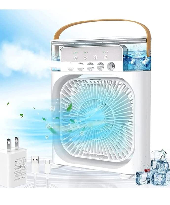 Portable USB Air Conditioner Fan with Cool Mist Humidifier & LED Night Light | Personal Mini Air Cooler with 3 Speed Wind Settings, 3 Spray Modes & Quiet Cooling Technology | Compact Desktop Cooling Fan for Office Bedroom Home Travel Outdoor Summer Use by