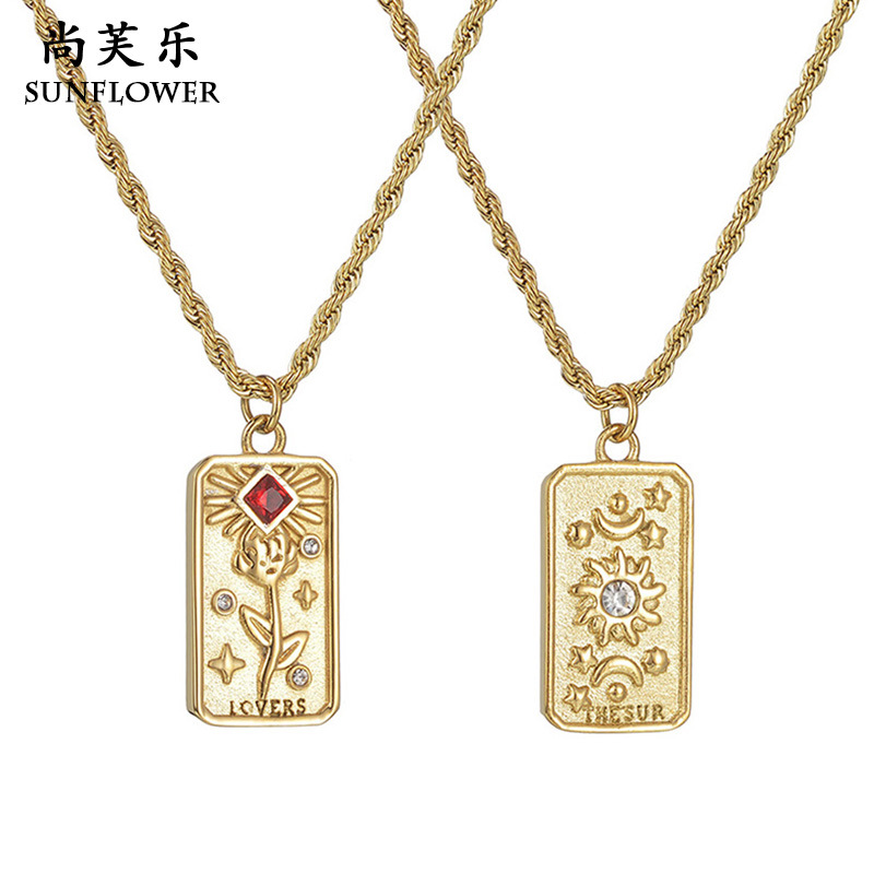 【Mega Sale】New Vintage Stainless Steel Square Brand Sun Necklace Women Titanium High Grade High Zircon Necklace