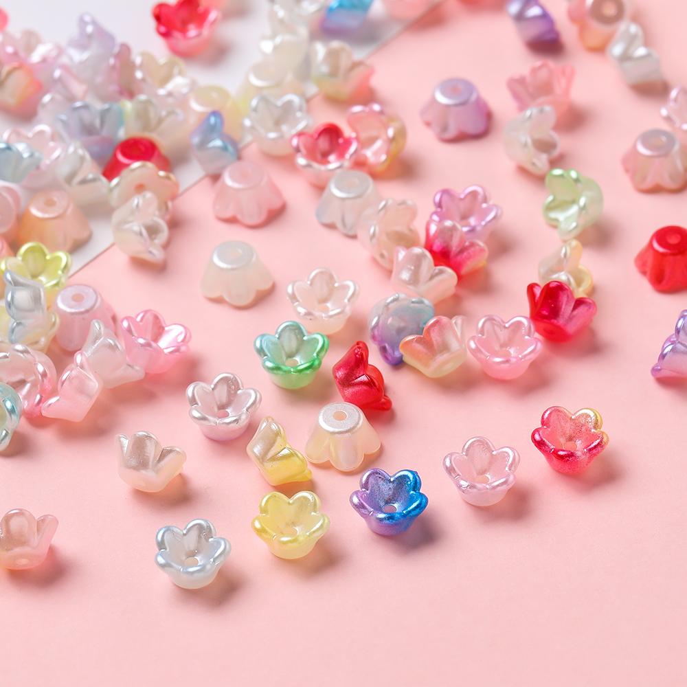 St. kunkka 50pcs/bag 8 x 8mm ABS Random Mixed Lily Of The Valley Beads For DIY Bracelet Necklace Jewelry Accessories Making