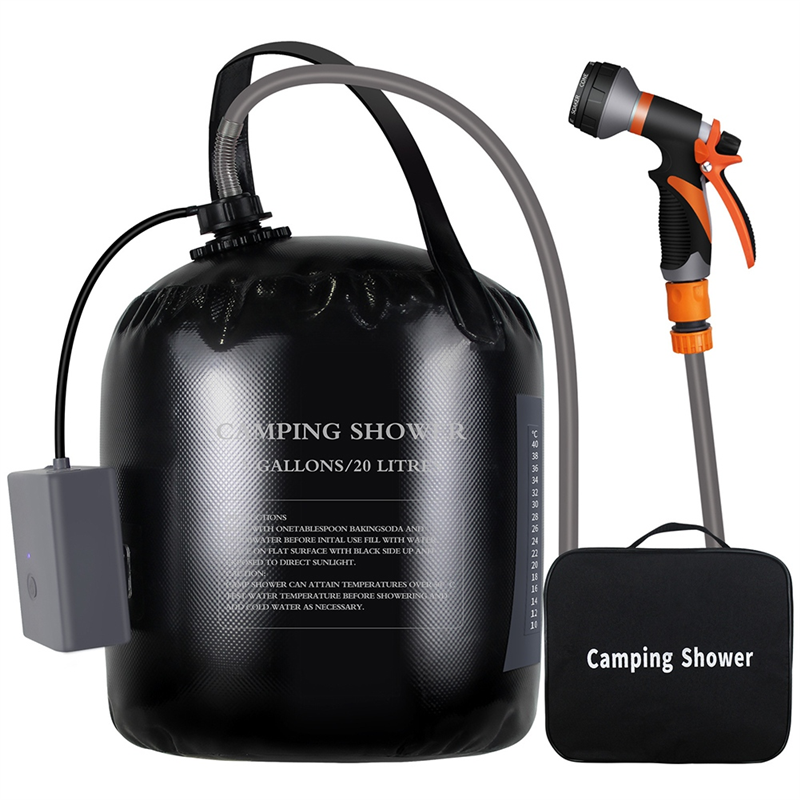 Camping Shower Kit with 20L Solar Heating Bag Rechargeable Electric Pump-for Hiking, Beach Wash, and Flower for Watering