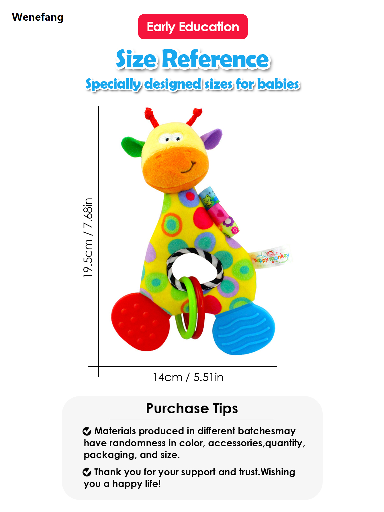 Wenefang 1pcs Baby Soft Rattles Animal Deer Stuffed Doll Teether Doll Cute Kids Infant Baby Teething Toys For Newborn Sensory Plush Toys