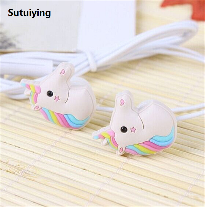 Sutuiying 【Best value for money】Cute Unicorns Cartoon Earphones Colorful Rainbow Horse New style In-ear Earphone 3.5mm Earbuds With Mic For Xiaomi Smartphone Kids Gifts