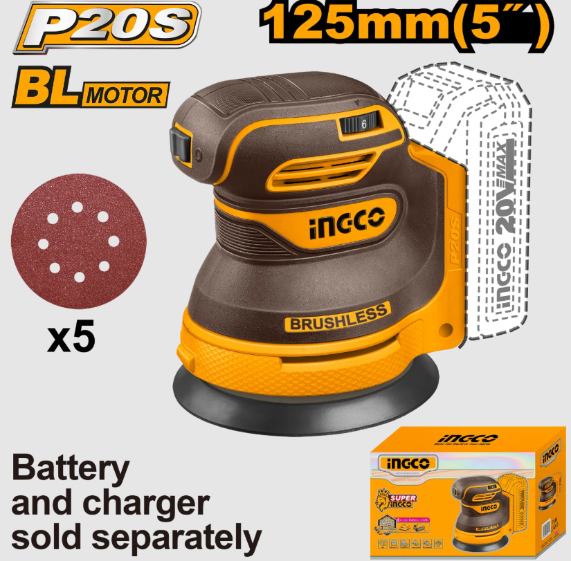 Ingco Cordless Random Orbit Sander (Note : Battery Note Included)