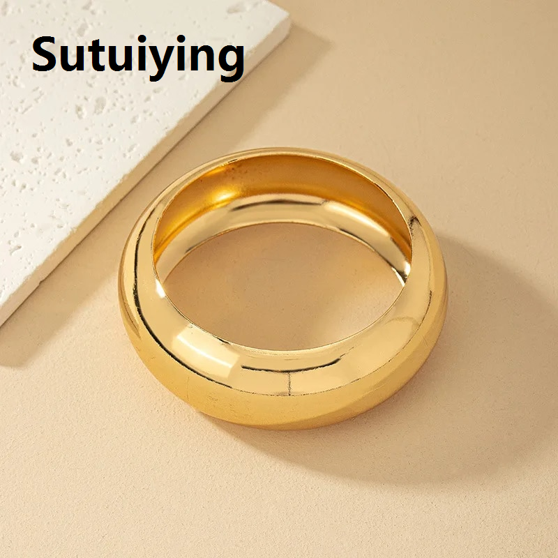 Sutuiying Gothic Punk Metal Gold Silver Color Bracelets For Women Men Rock Big Circle Bracelet Bangles Hip Hop Jewelry Emo Party Gifts