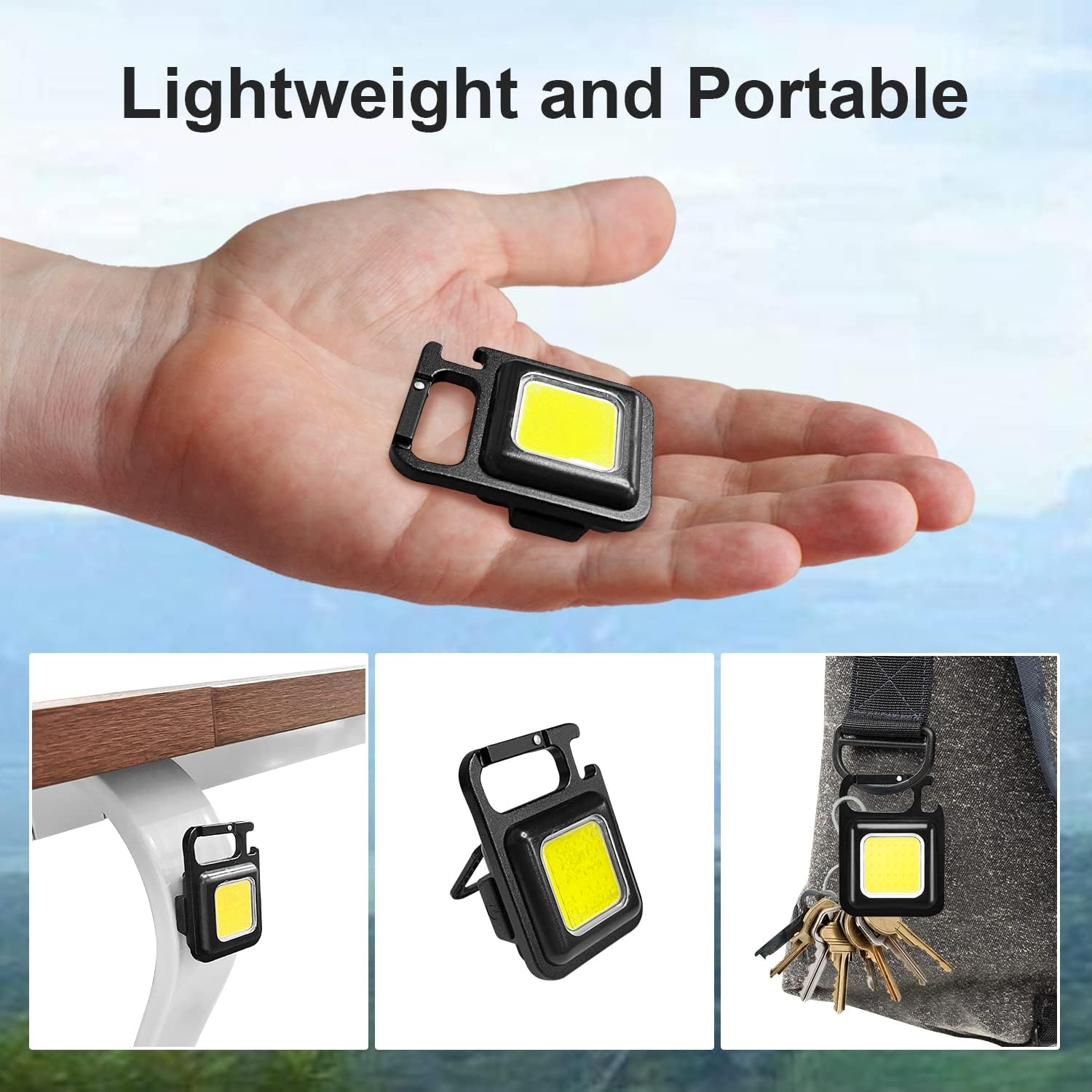 COB Mini LED Flashlight, USB Type C Rechargeable Flashlights, Keychain Work Light Clip, Portable Pocket Light For Camping Hiking Travel