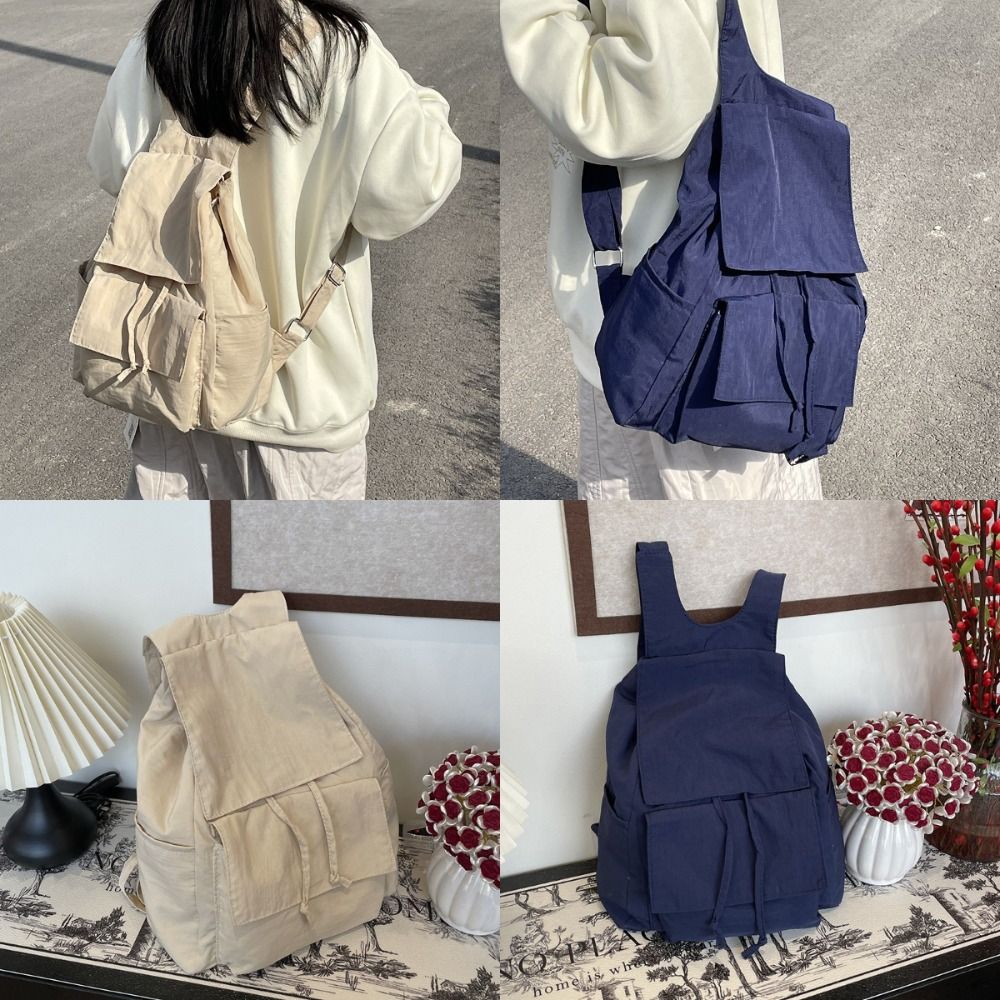 Stylish Casual Travel Backpack Nylon Large Capacity School Bag Multi-function Solid Color Handbag Women