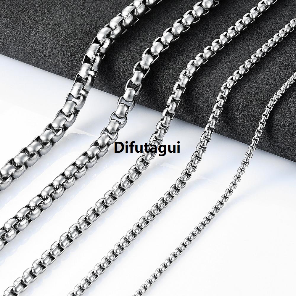 Difutagui Men's Necklace Round Cuban Link Chain on Neck Stainless Steel Original Silver Color Punk Boy Women Choker Jewelry Accessories Gifts