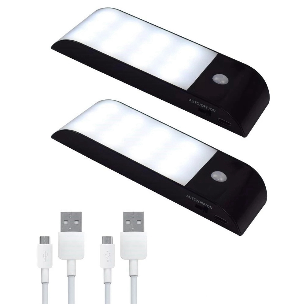 ARELENE 2Pcs 12 LED USB Rechargeable Pir Motion Induction Sensor Closet Night Light Lamp