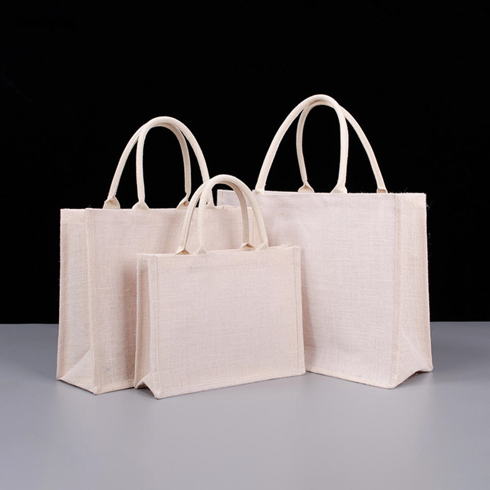 Sutuiying Portable Jute Tote Bag Versatile Reusable White And Black Eco-friendly Portable Handbag Large Capacity Unisex Shoulder Bag for Grocery