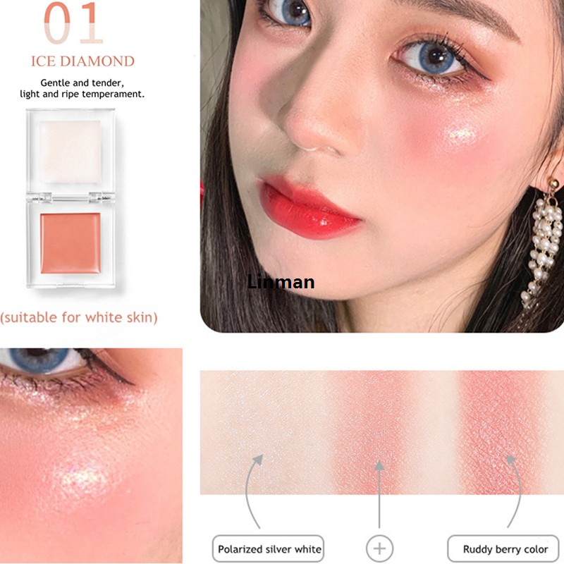 Linman 【Hengli jewelry story】Ice Cube Blush Highlight 2 in Face MakeBargain price up Tray Two-color Eye Shadow Natural Matte Blush Long Lasting