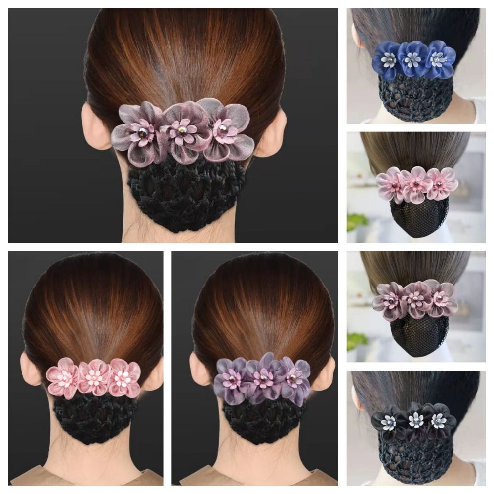 Sweet Bead Flower Spring Clip Headwear Bun Snood Ponytail Clip Hair Accessories Nurse Hair Clip Girls