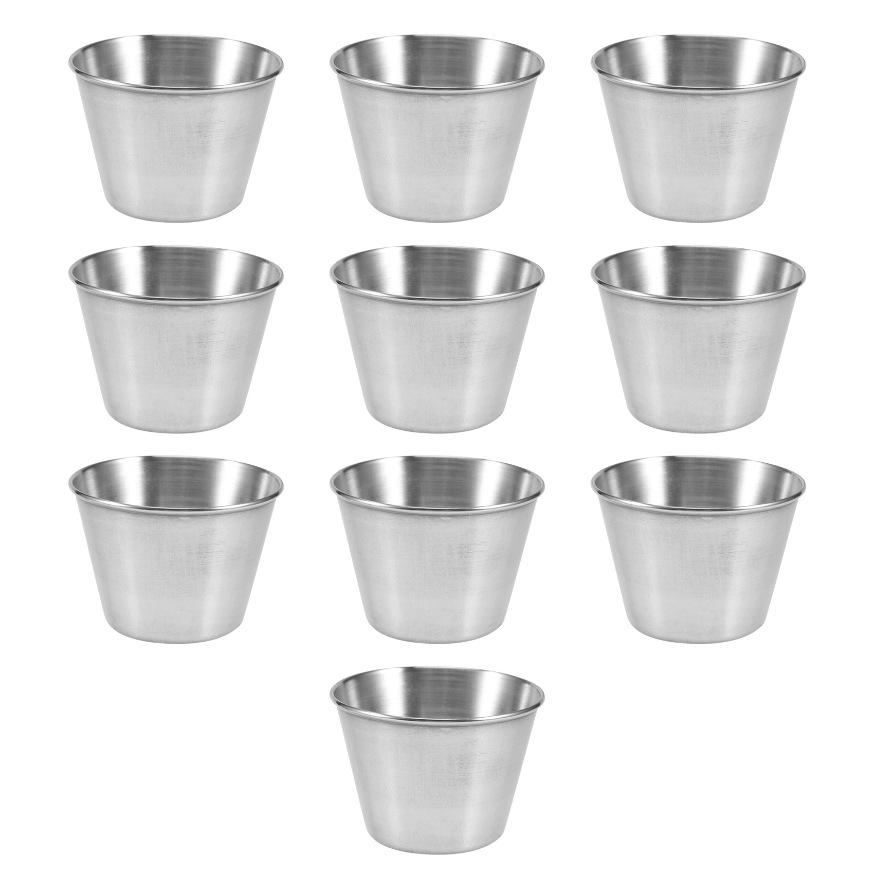 NAMUNY 1 Pack of 10 - Premium Brushed Stainless Steel Condiment Sauce Cups Spices Pots Liquid Dips Bowls - 2.5Oz 70Ml