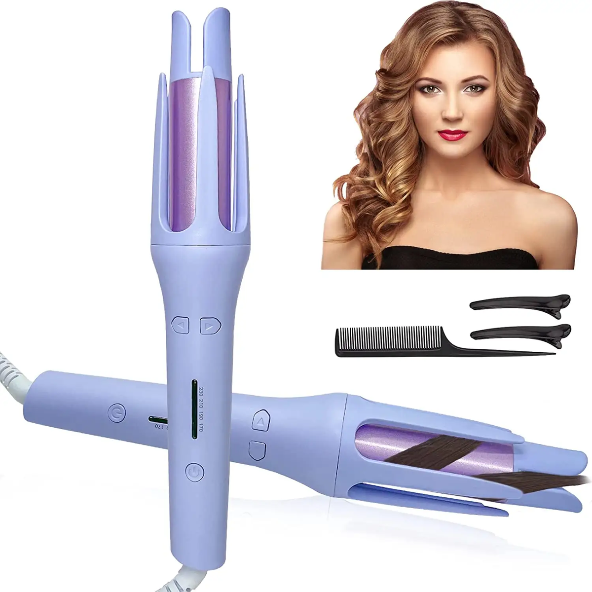 Automatic Hair Curler - Quick Heating Curling Iron with Adjustable Temperature, Egg Roll Style Barrel, Easy Curls/Waves Styler for Women