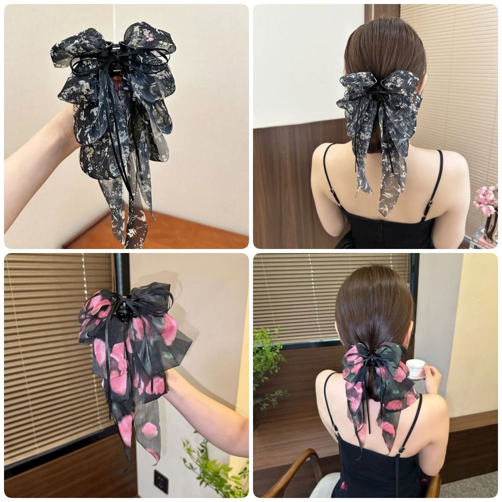 1Pcs New Volumizing Chiffon Hair Clip Fashionable Elegant Tail Clips Hair Claw for Women Girls