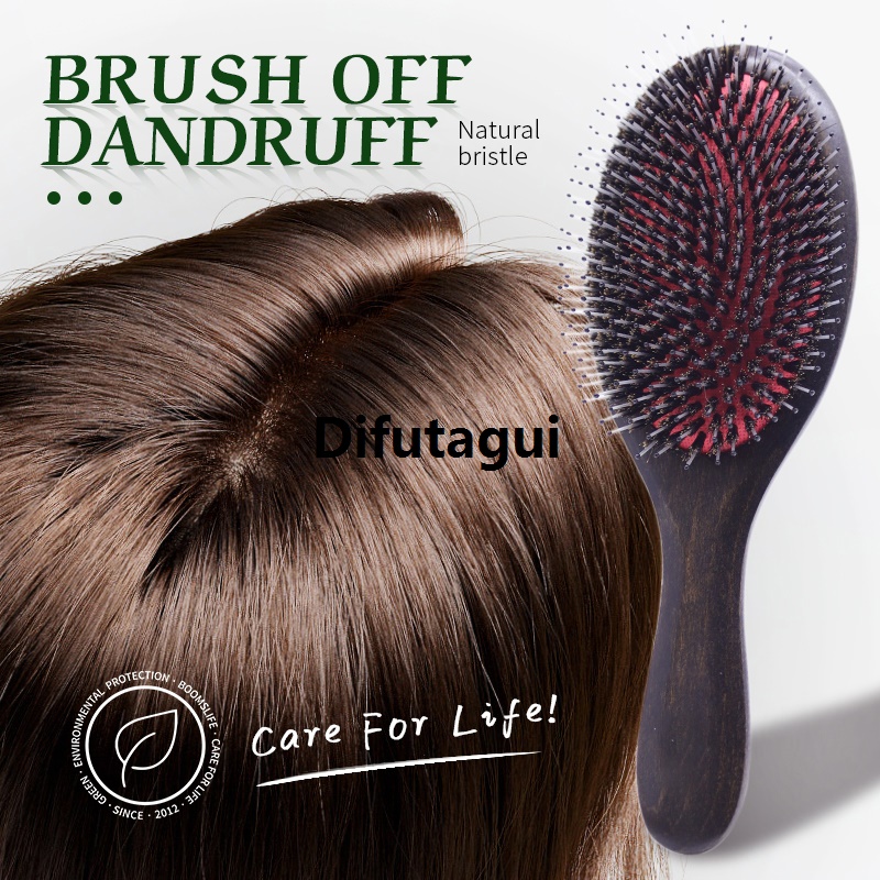 Difutagui Massage scalp, comb hair, wet and dry curls, apply hairbrushes, unknotted 【2025 Version】 boar bristles, hairbrushes, women's thick long hair, wooden hair combs