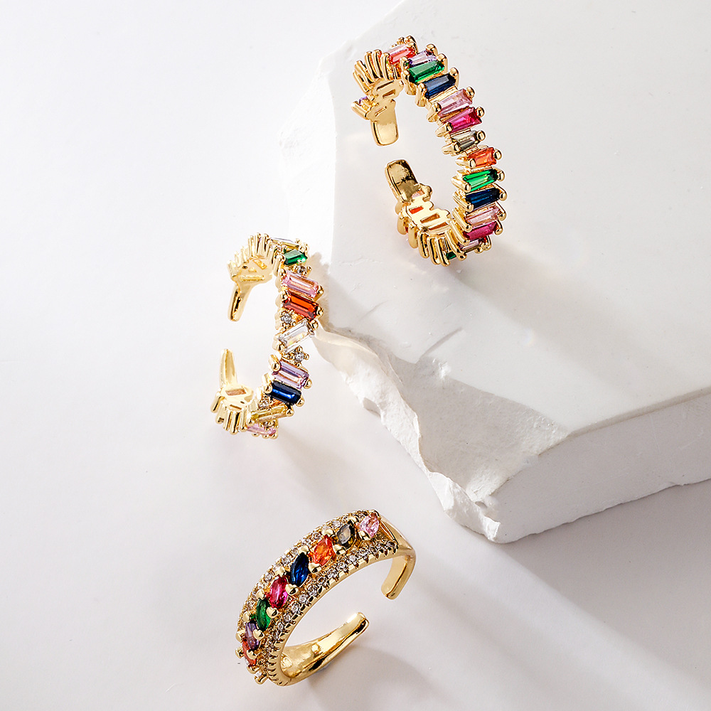 【Mega Design Niche Luxury Colorful Zircon Ring Women's Copper Plated 18K Gold Ring New Product
