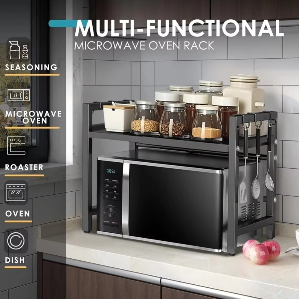Minimalist Retractable Metal Kitchen Storage Rack Adjustable Expandable Oven Storage Shelf Furniture Multi-Layer Microwave Stand Baking Organization