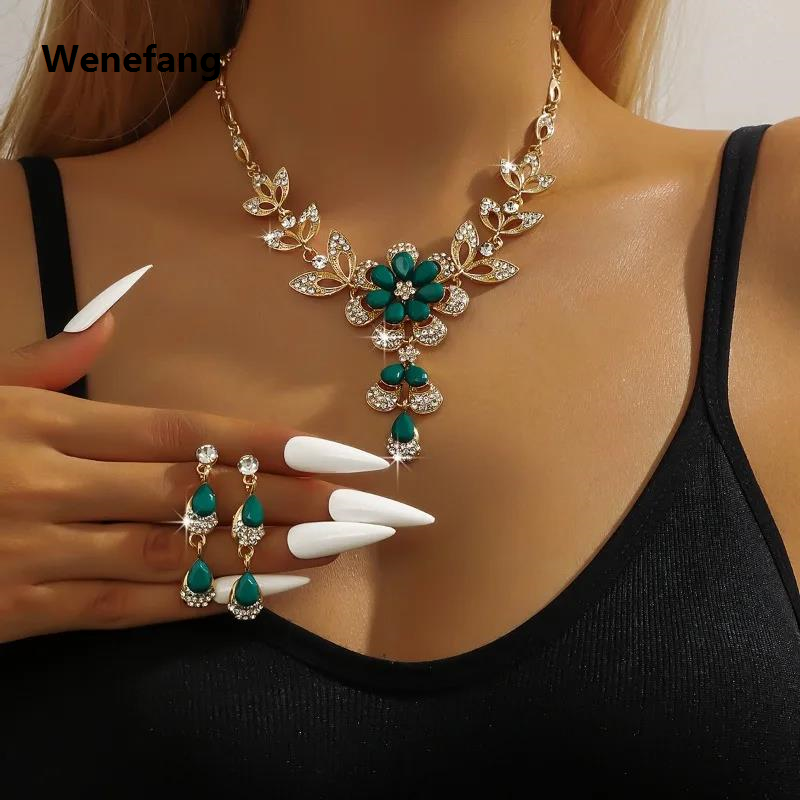 Wenefang 2024 Drop Stainless Steel Crystal Necklaces and Women's Earrings Girls Jewelry Set Party Gift New Trend Manufacturers Wholesale