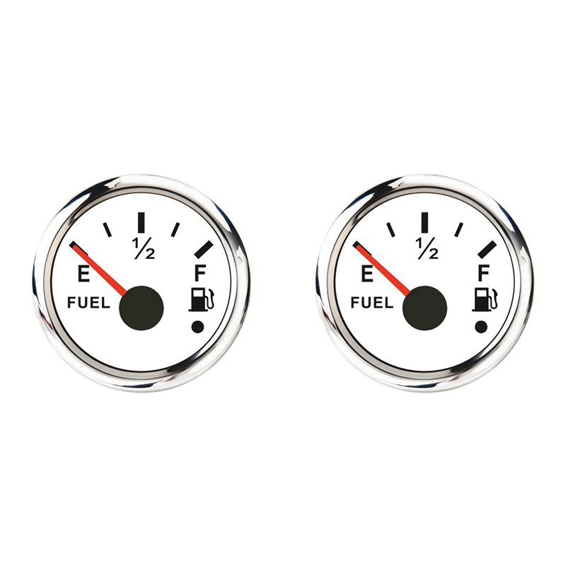 JINMY 2X 52mm Fuel Level Gauge 0-190Ohm Switchable 240-33Ohm Fuel Oil Level Meter Waterproof Boat Car Gauges with Alarm White