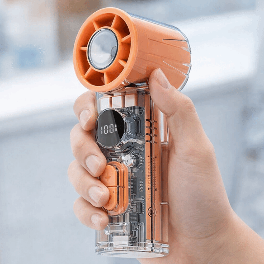 Portable 100 Gears Mini Pocket Turbo Fan Transparent Body Rechargeable Handheld Fan Adjustable Speeds with LED Light Neck Hanging Small Fan Summer